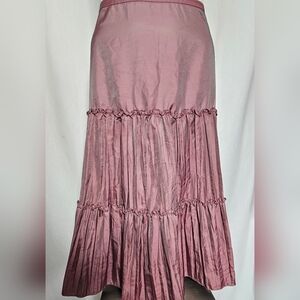 ​Old Navy Tiered Ruffle Maxi Skirt Dusty Rose Mauve Taffeta Zipper Size 14